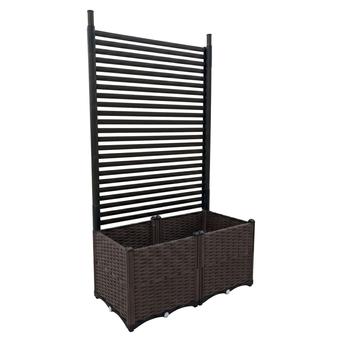 Kyoto - Fioriera Da Giardino Separe Con spalliera in Metallo 81x172x40 cm Contenitore in Resina effetto rattan marrone