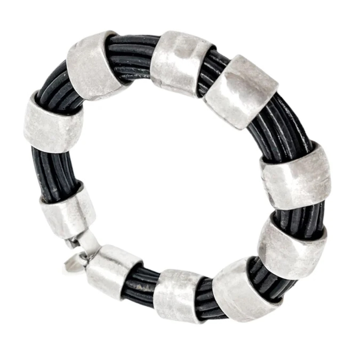 Pulsera Round en cuero negro