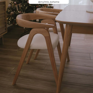 Chaise en bois d'hévéa clair et tissu bouclé crème - Hawa