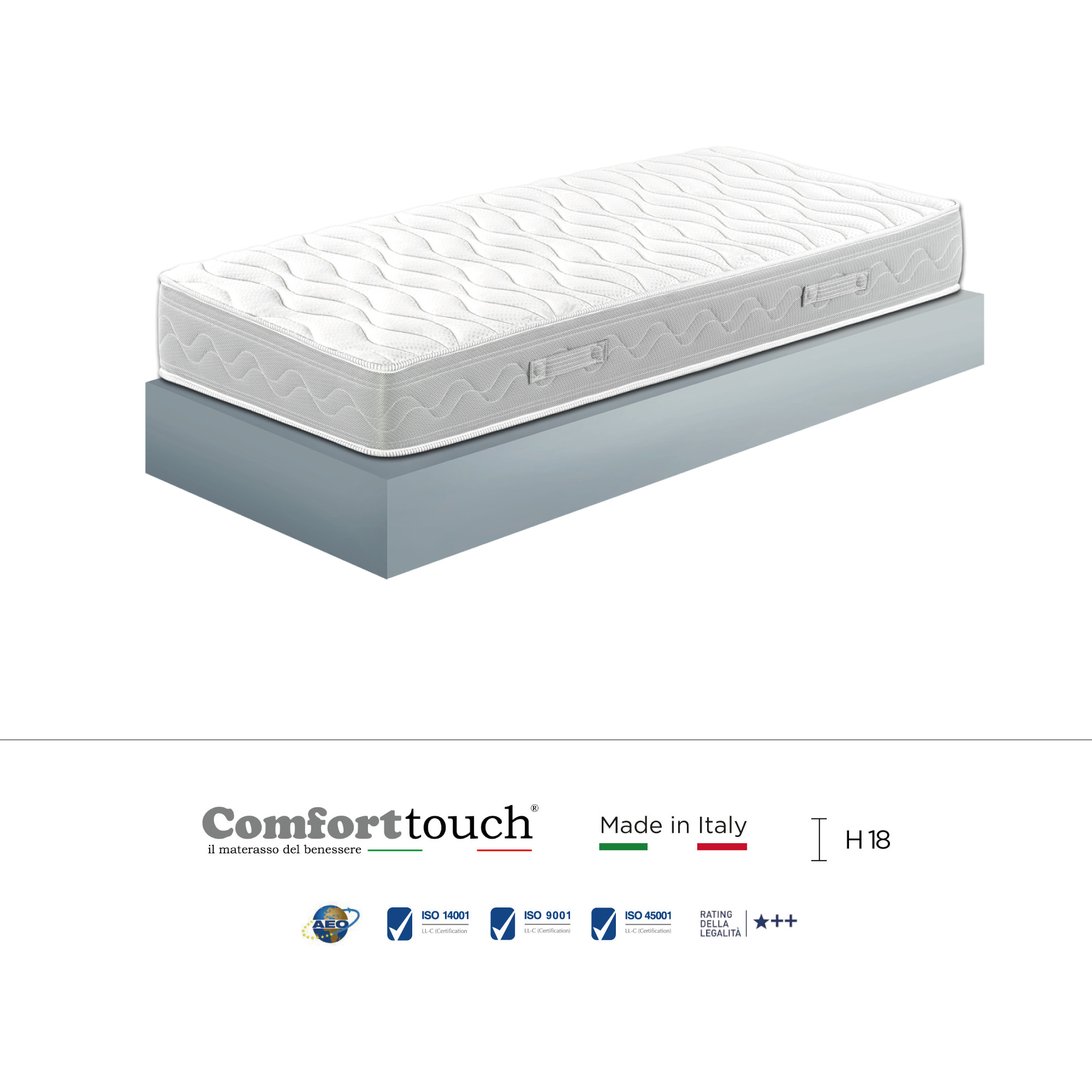 "Young" H18 cm 80x200 guanciale Memory OMAGGIO 1cm memory foam