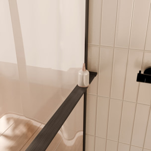 Paroi de douche 100x200cm - Cadre et étagère noir mat - Verre 8mm anticalcaire - ETHAN