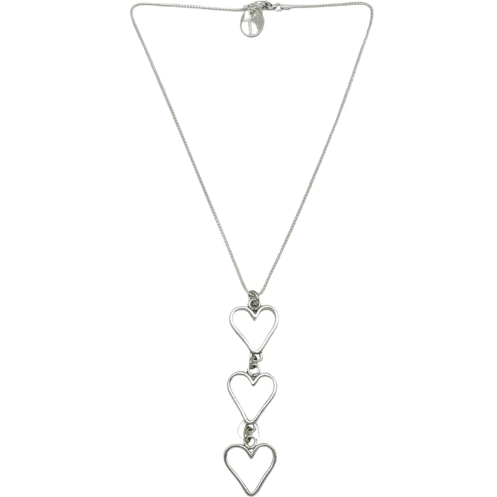 Collar triple corazón en caida a 40cm chapado plata