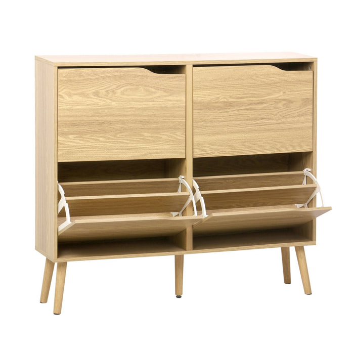 Meuble à chaussures vintage décor bois naturel 4 portes abattantes capacité 16 paires de chaussures - Nepal