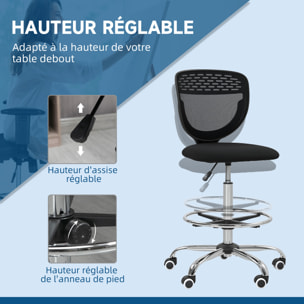 Chaise de bureau haute ergonomique - chaise de travail surélevée - assise haute réglable H.68-88 cm - noir