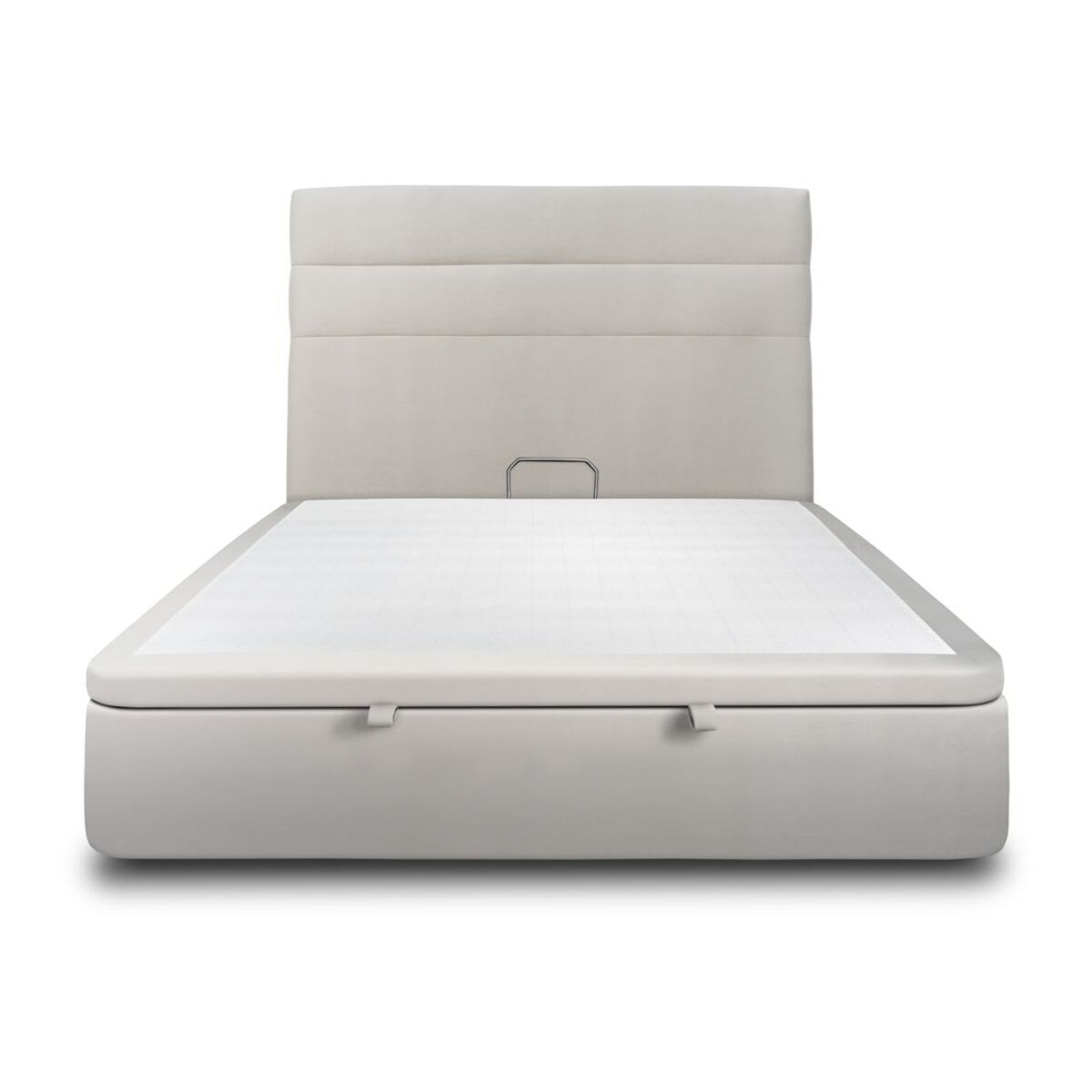 Lit avec sommier et tête de lit à lignes - Tissu velours au style chic - Adapté à tous les matelas, montage rapide - Esprit hôtel - Rangement XXL - Hauteur Totale : 39cm