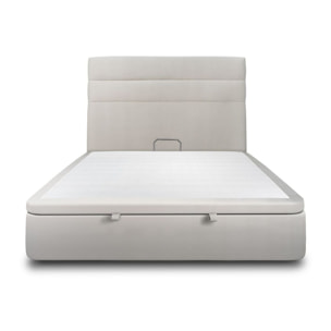 Lit avec sommier et tête de lit à lignes - Tissu velours au style chic - Adapté à tous les matelas, montage rapide - Esprit hôtel - Rangement XXL - Hauteur Totale : 39cm