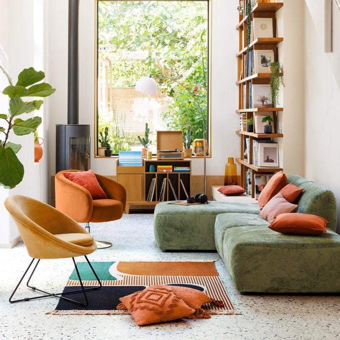 Module chaise longue "Mavuno" en velours 87x154cm vert cèdre