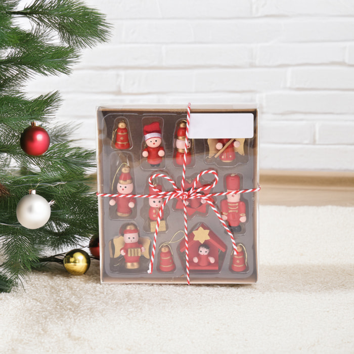 juego de 12 piezas de decoración colgante de madera para navidad en color rojo