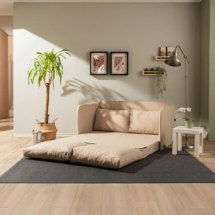Canapé-lit en lin beige, 2 personnes 140 cm ORURO