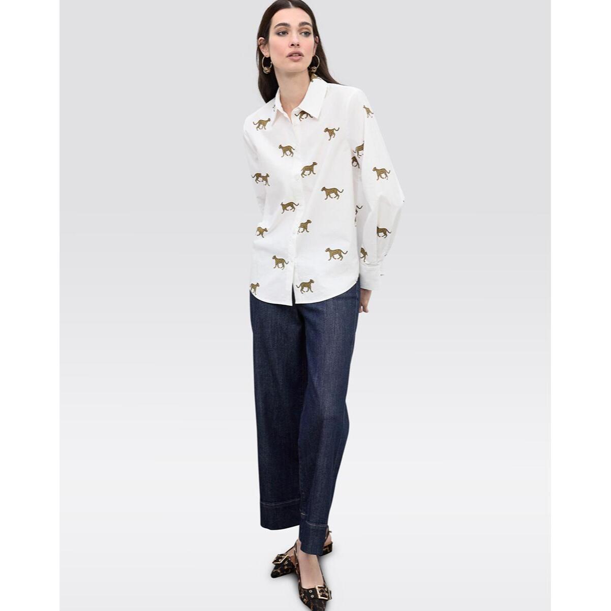 Camicia in popeline con stampa leopardata