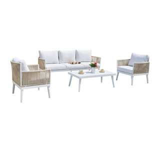 Set MIRAMAR 4 piezas alum blanco-tela cojines blanca-cuerdas beige