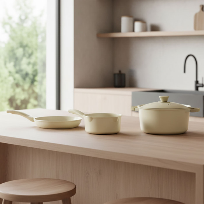 Batterie de cuisine de 5 pièces en aluminium recyclé crème - tous feux PURE
