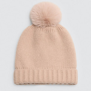 Cappello con pompon beige