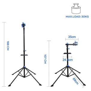 Shelter - Supporto per Riparazione Bici 198x104 cm Cavalletto Bicicletta con Porta Utensili in Acciaio Nero