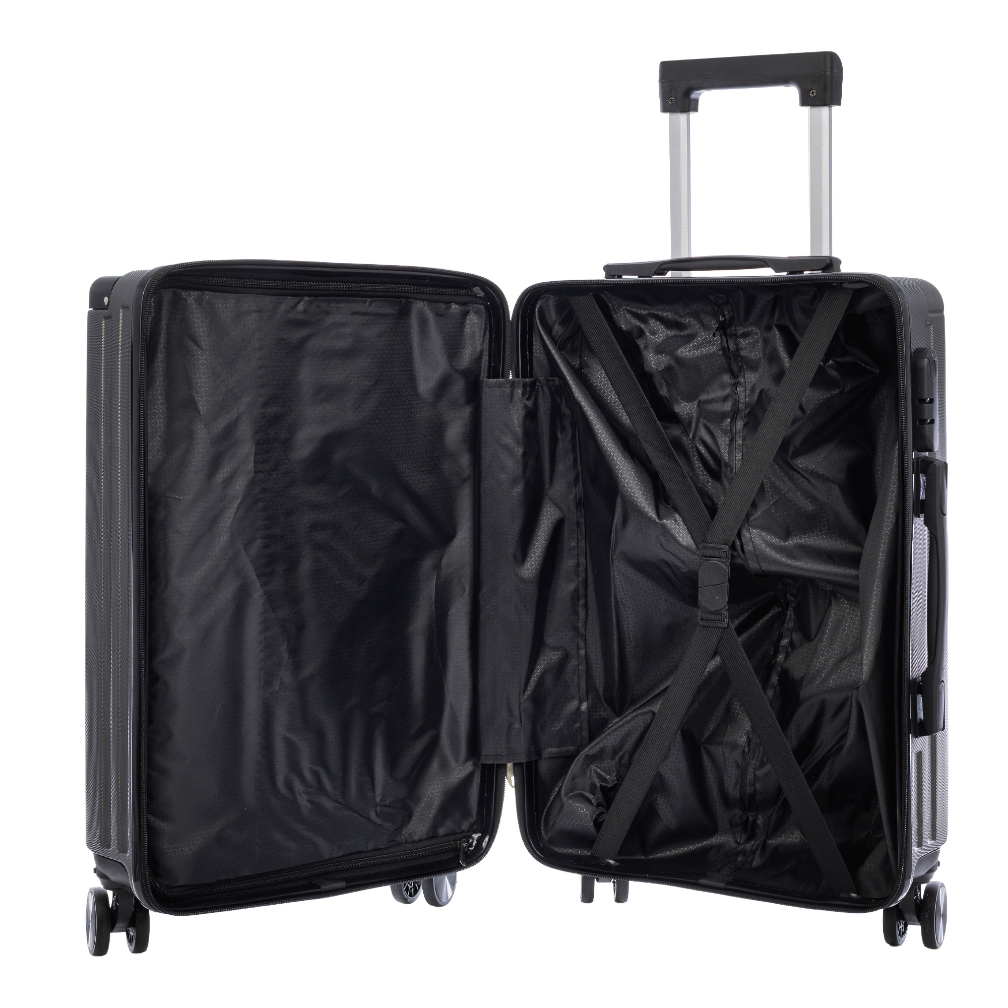Set di 3 valigie Trolley, in materiale leggero ABS ad alta resistenza con angoli rinforzati. Chiusura combinata e 4 ruote doppie removibili e girevoli a 360°.