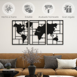 Decoración de Metal para Pared de Mapa Mundial, Juego de 3 Piezas, Adornos de Pared Metálicos, para Salón, Dormitorio, Pasillo, Negro