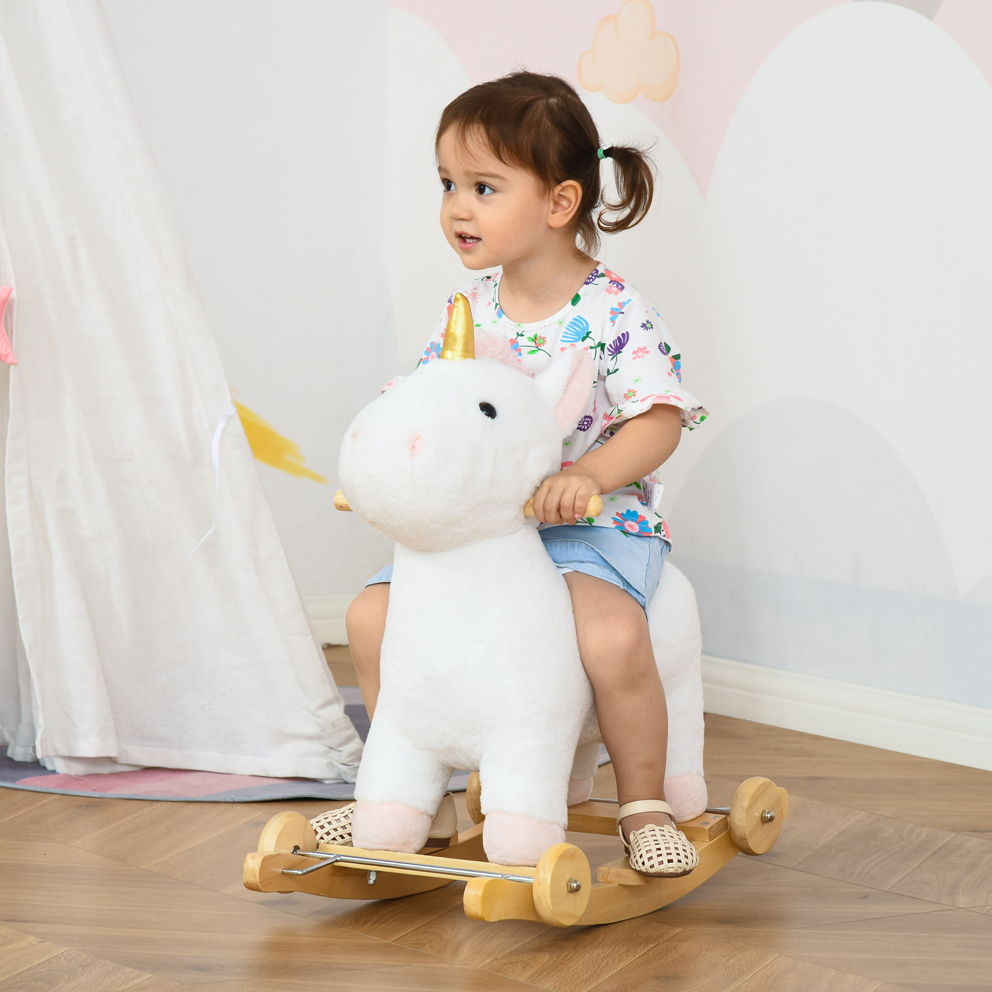 Caballito Balancín Unicornio para Niños de +3 Años con Ruedas Sonidos 63x38x63cm