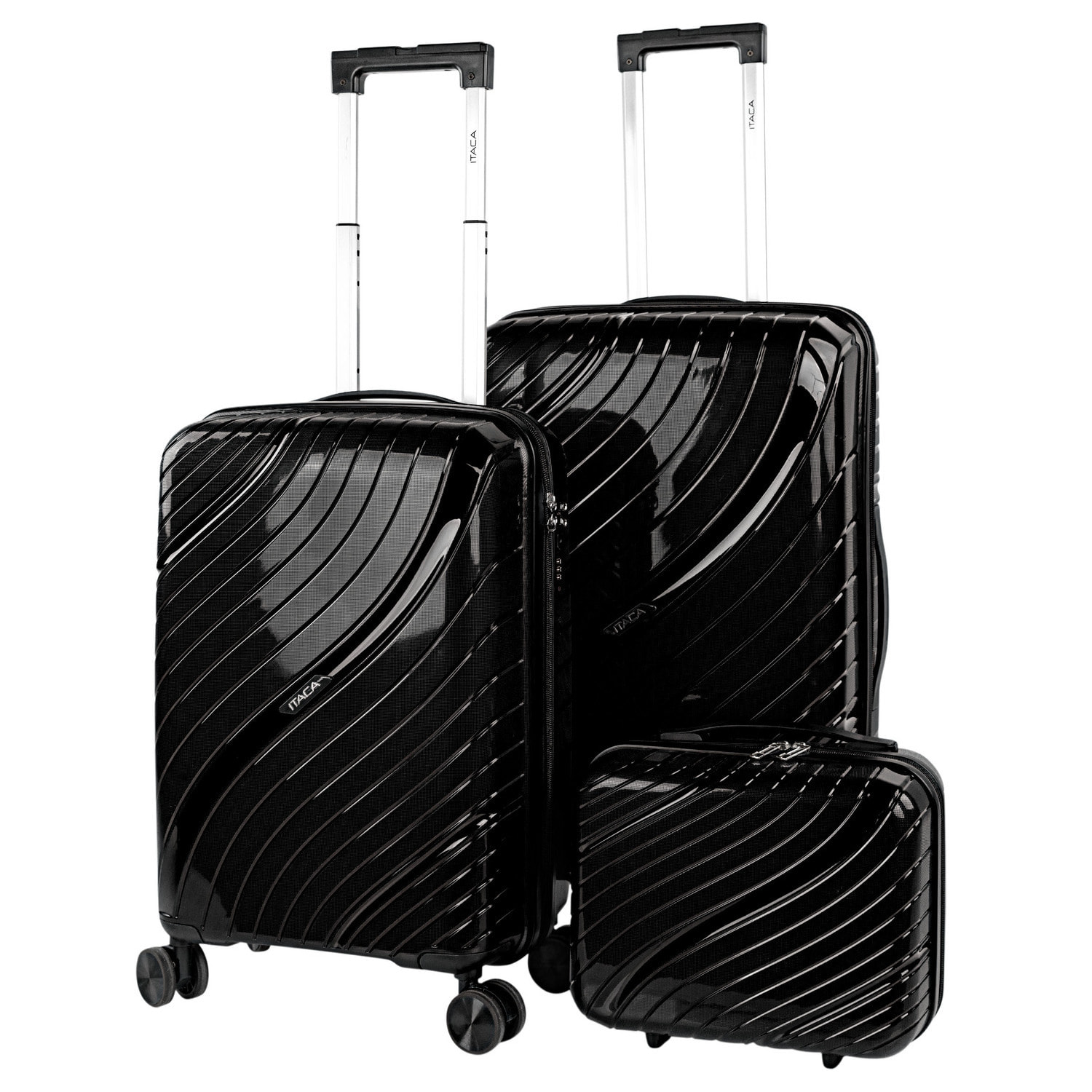 Juego De Maletas Rígidas Pp Itaca Danubio Negro