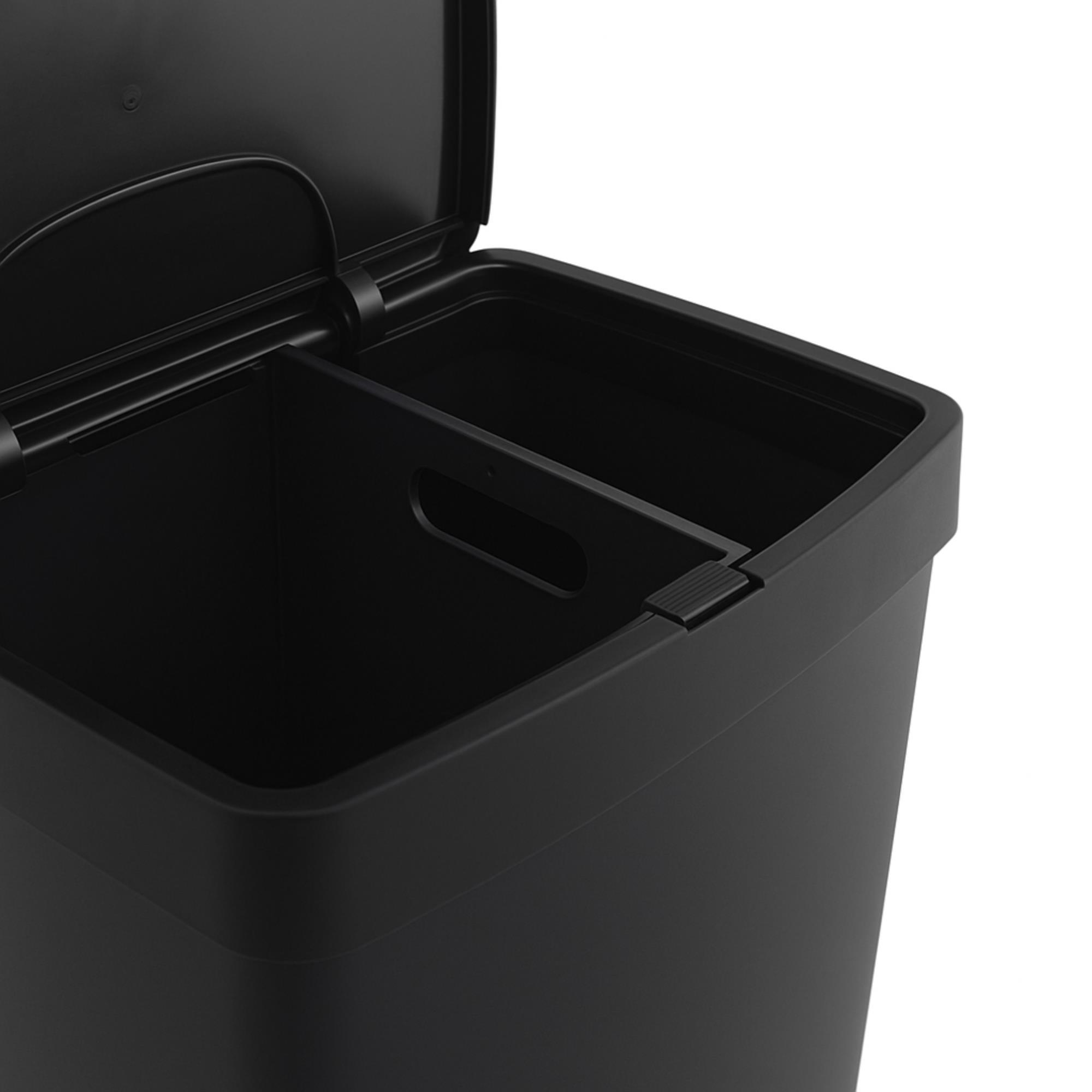 Cubo de basura o reciclaje 70l en negro, vertical, en 2 compartimentos, papelera para residuos, 76 cm de altura, fácil gestión, negro antracita
