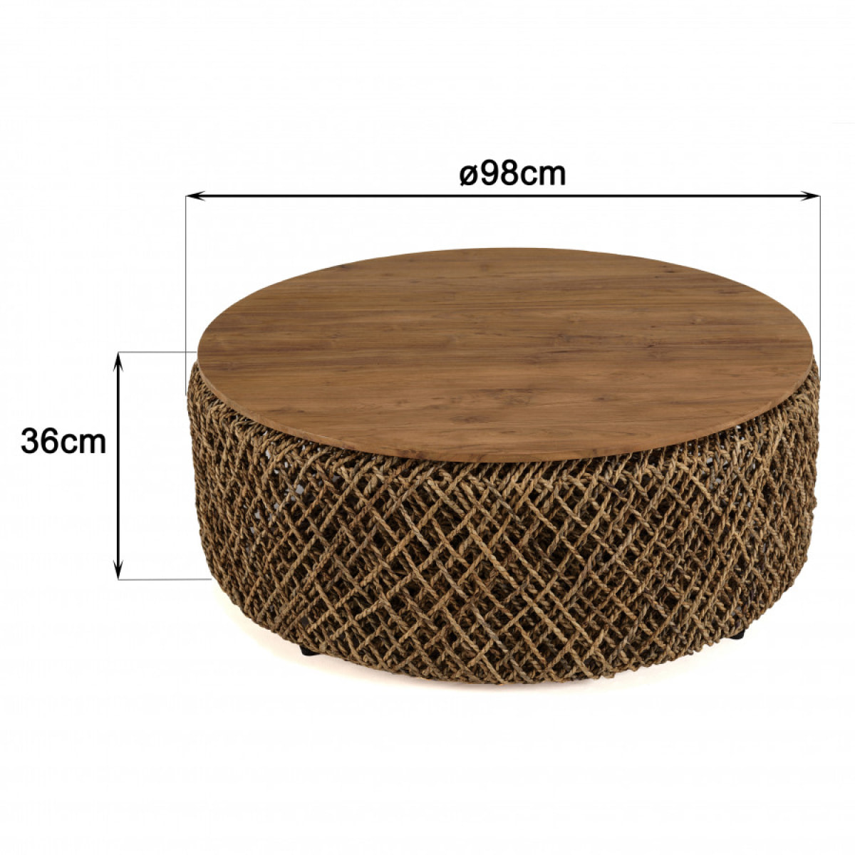 ALIDA - Table basse ronde 100x100cm en tissage de fibre de cocotier