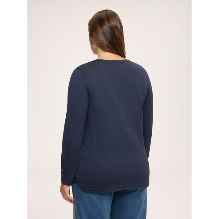 Fiorella Rubino - T-shirt in jersey con bottonicini sui polsisni - Blu