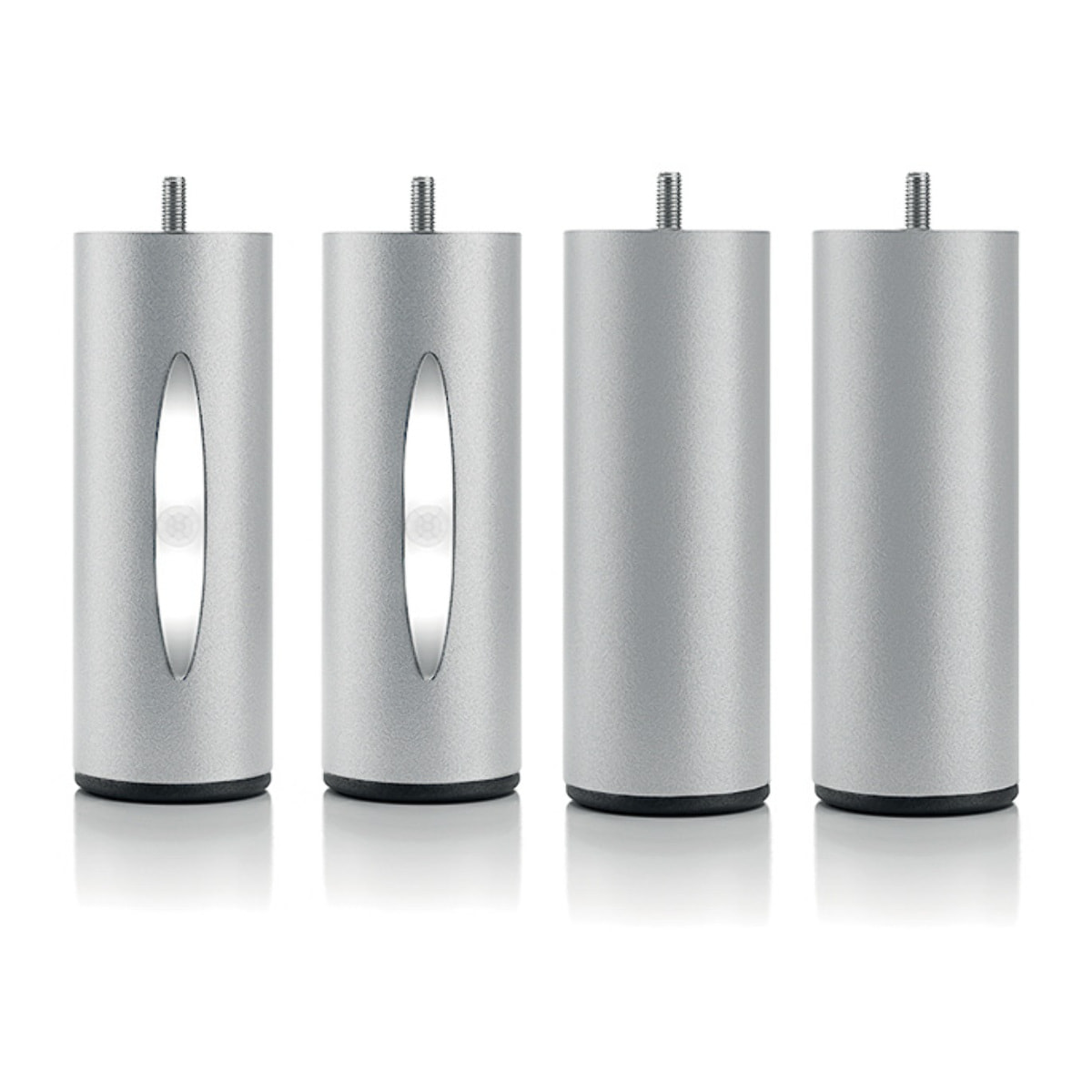 Jeu de 4 pieds de lit gris (2 lumineux + 2 classiques) | Metal | Hauteur 16 cm