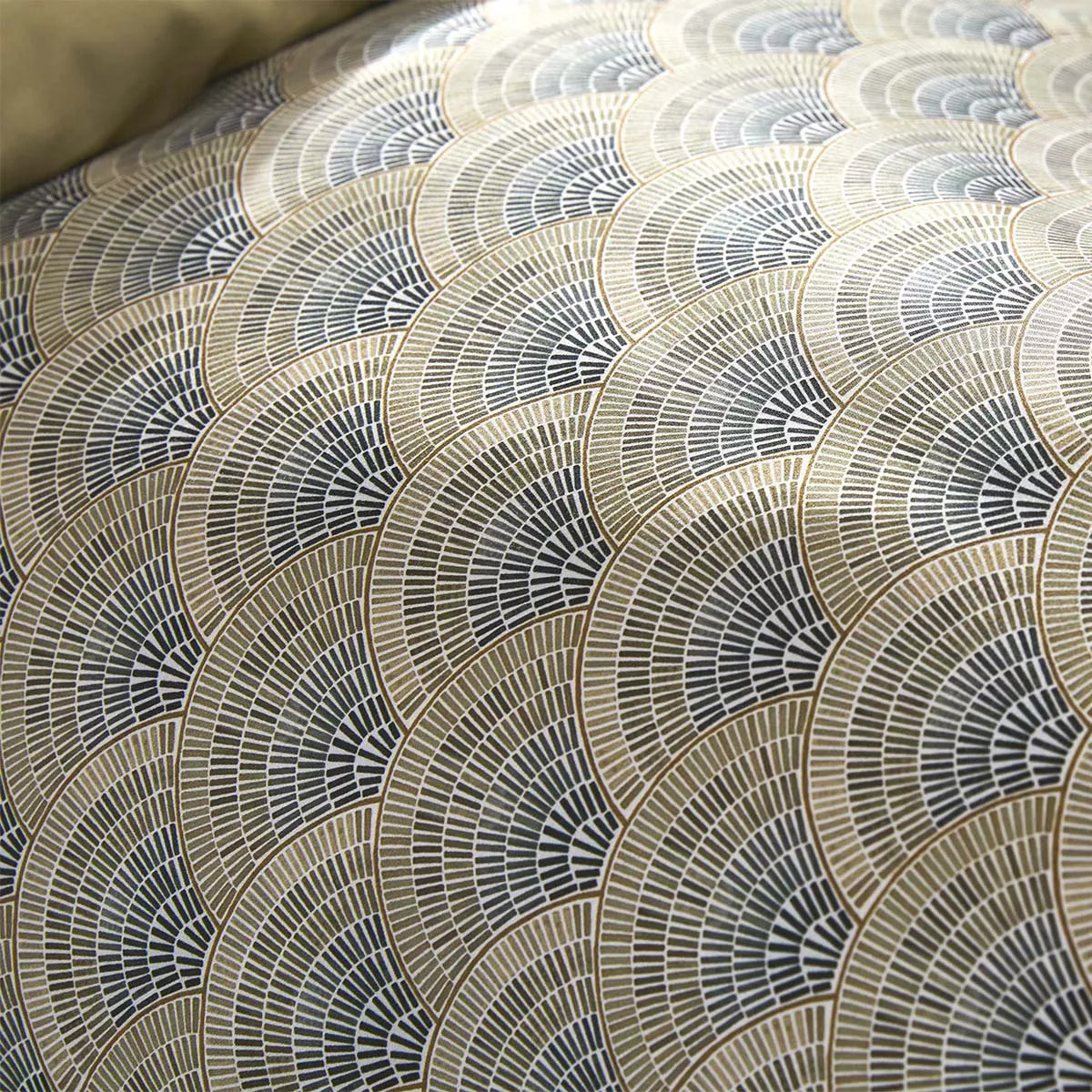 Housse de couette satin de coton imprimé beige Eventails argile