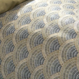 Housse de couette satin de coton imprimé beige Eventails argile