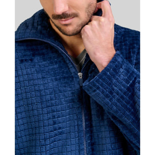 Bata hombre cremallera, Jacquard de cuadros, manga larga, y bolsillos laterales