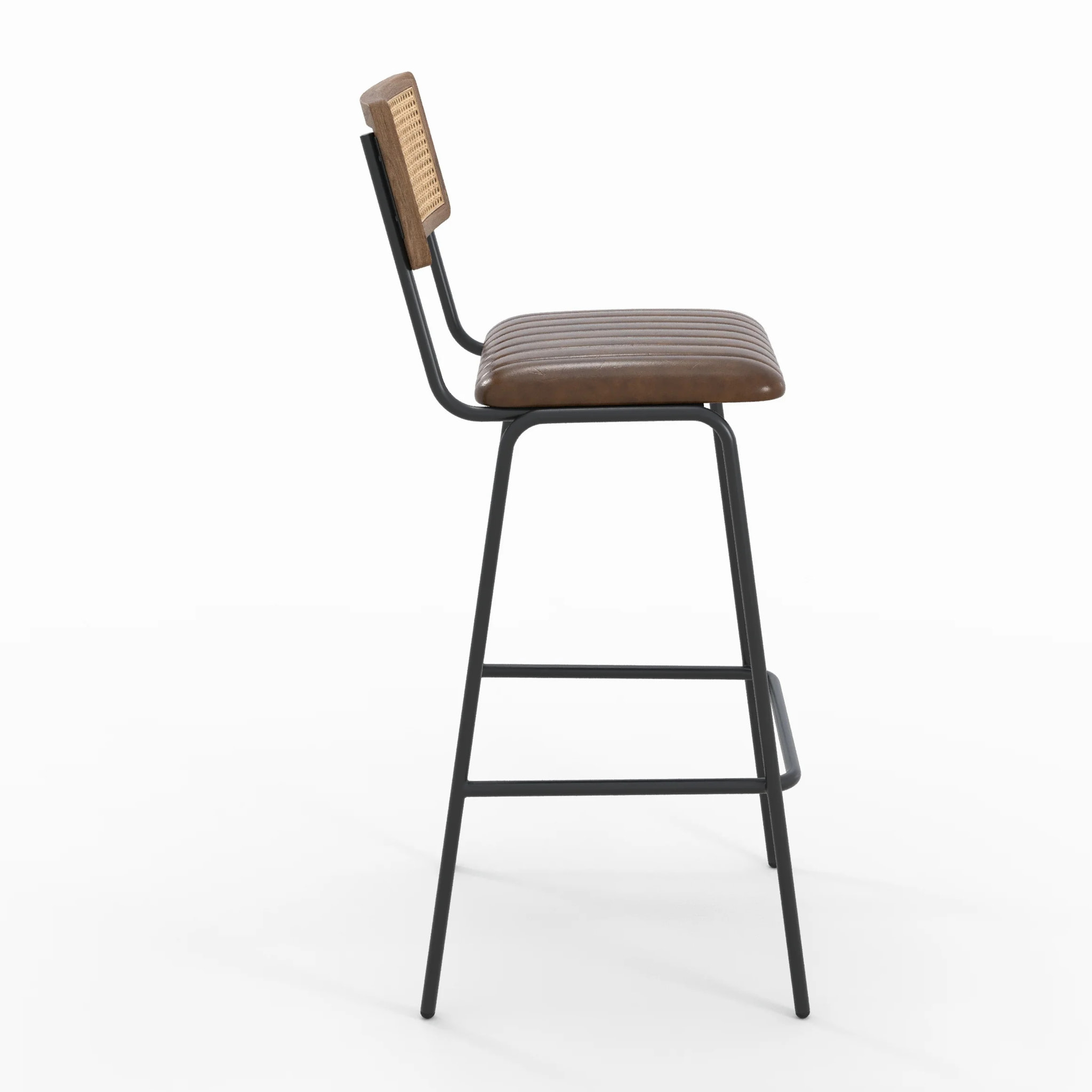 Lot de 2 chaises de bar 76 cm en cannage et cuir marron - Arsène