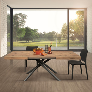 Tavolo CARRARA in legno, finitura rovere rustico e base in metallo verniciato antracite, allungabile 140x90 cm - 220x90 cm