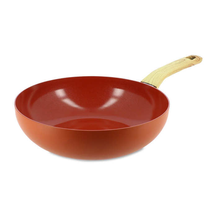 Wok 28cm en aluminium recyclé brique - tous feux COLORAMA