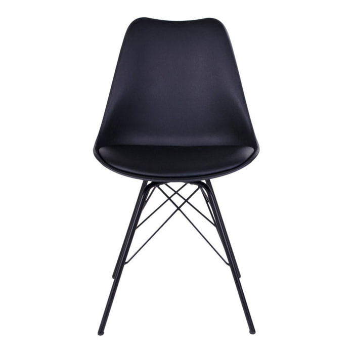 Set 2 sedie da pranzo Oslo in ecopelle nera con gambe in metallo nero