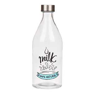 Bottiglia da 1000ml con tappo in acciaio e design latte.