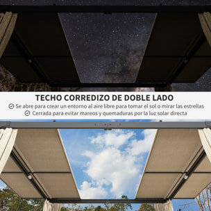 Pérgola de Aluminio 4,2x3 m Cenador de Jardín Gazebo con Techo Corredizo 4 Paredes Laterales y Orificios de Drenaje Pabellón para Patio Terraza Beige y Negro