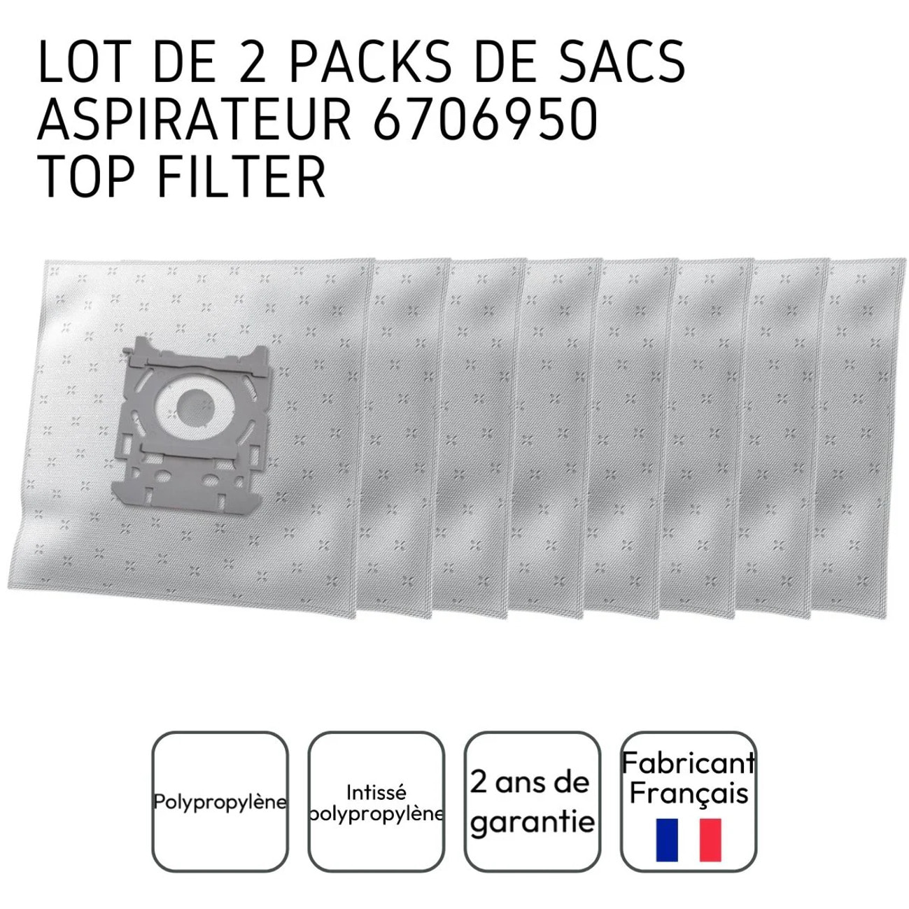 Lot de 2 packs de 8 sacs aspirateur 6706950 Philips Tornado Electrolux TopFilter