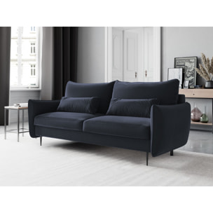 Canapé convertible avec coffre de rangement "Vermont" 3 places en velours bleu foncé