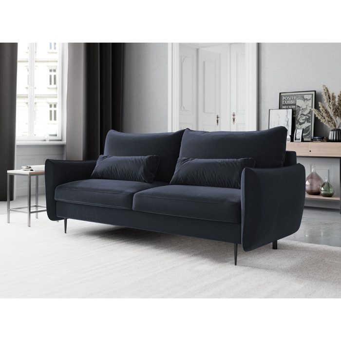 Canapé convertible avec coffre de rangement "Vermont" 3 places en velours bleu foncé
