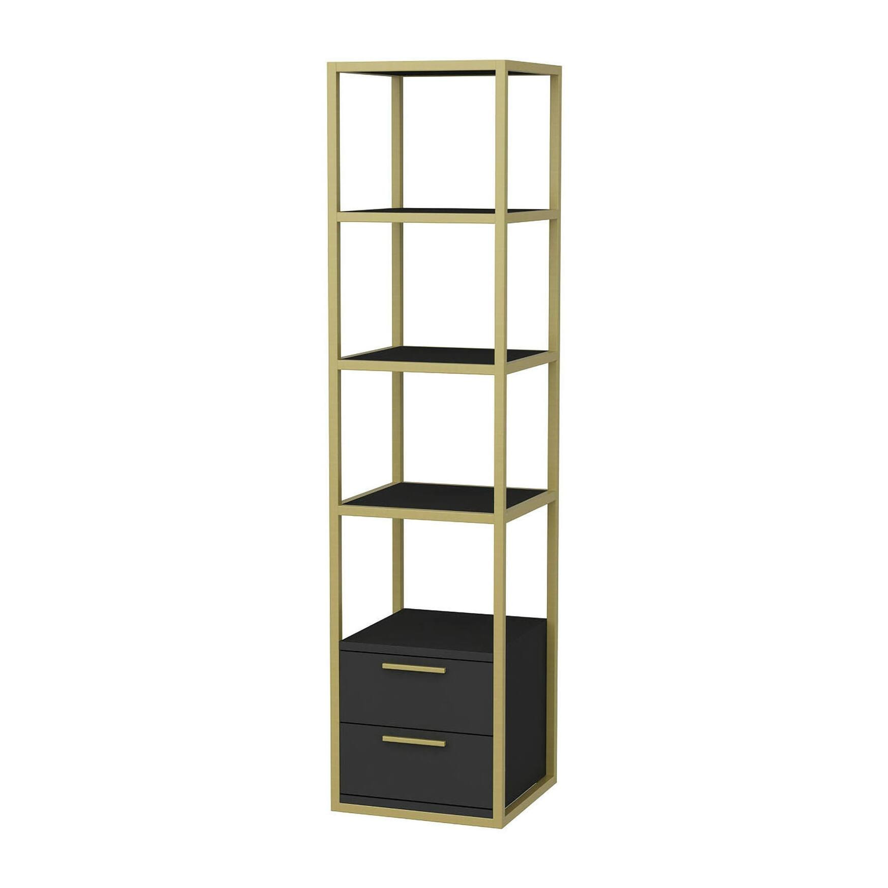 Libreria Dfogliat, Scaffale da ufficio, Mobile portalibri, Biblioteca, 39x39h169 cm, Oro e Antracite