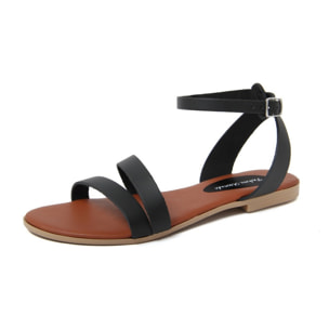 Sandali Flat Made in Italy in pelle colore Nero, Altezza tacco 1,2 cm