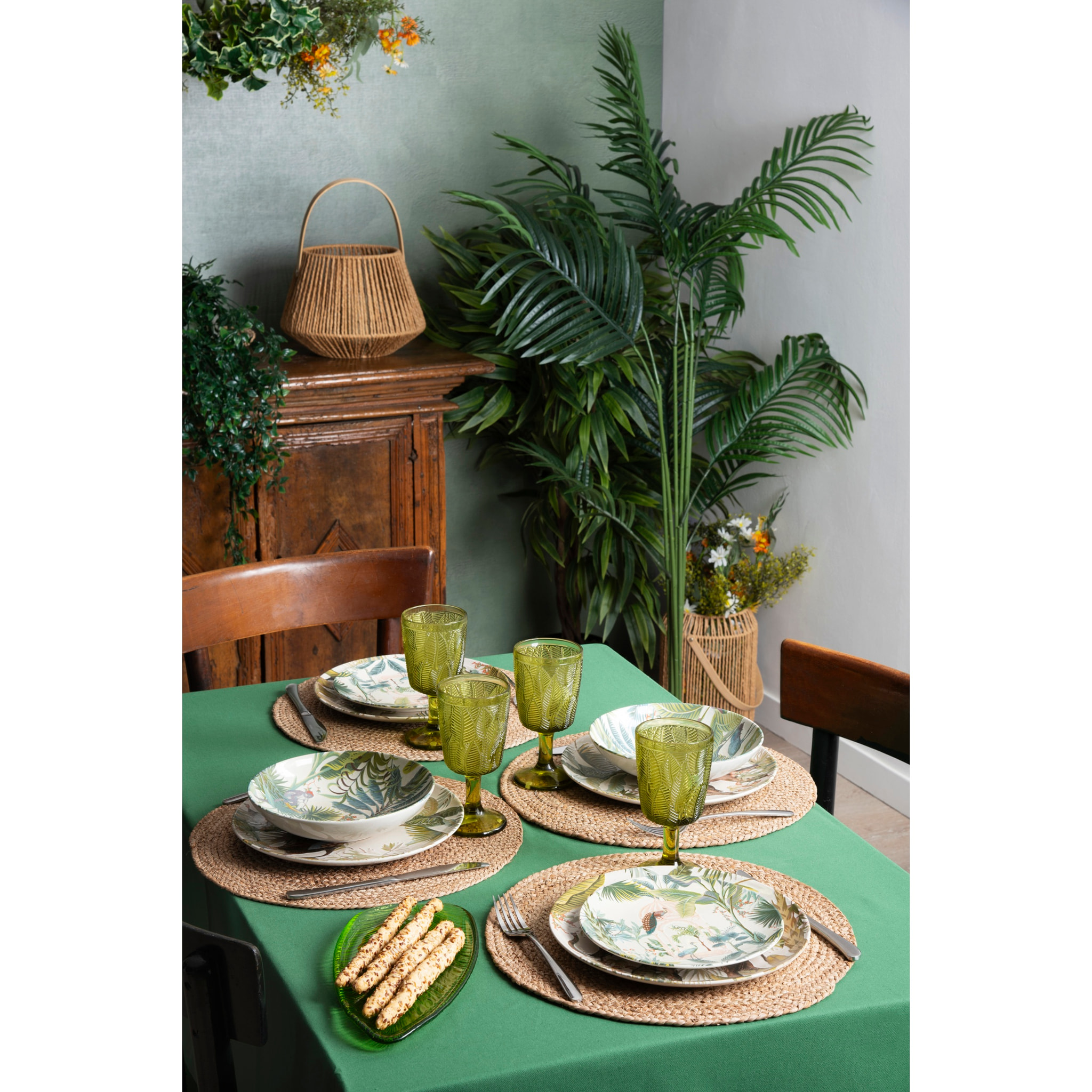 Nappe 140×180 Excelsa – Panama Color, Coton Vert Foncé