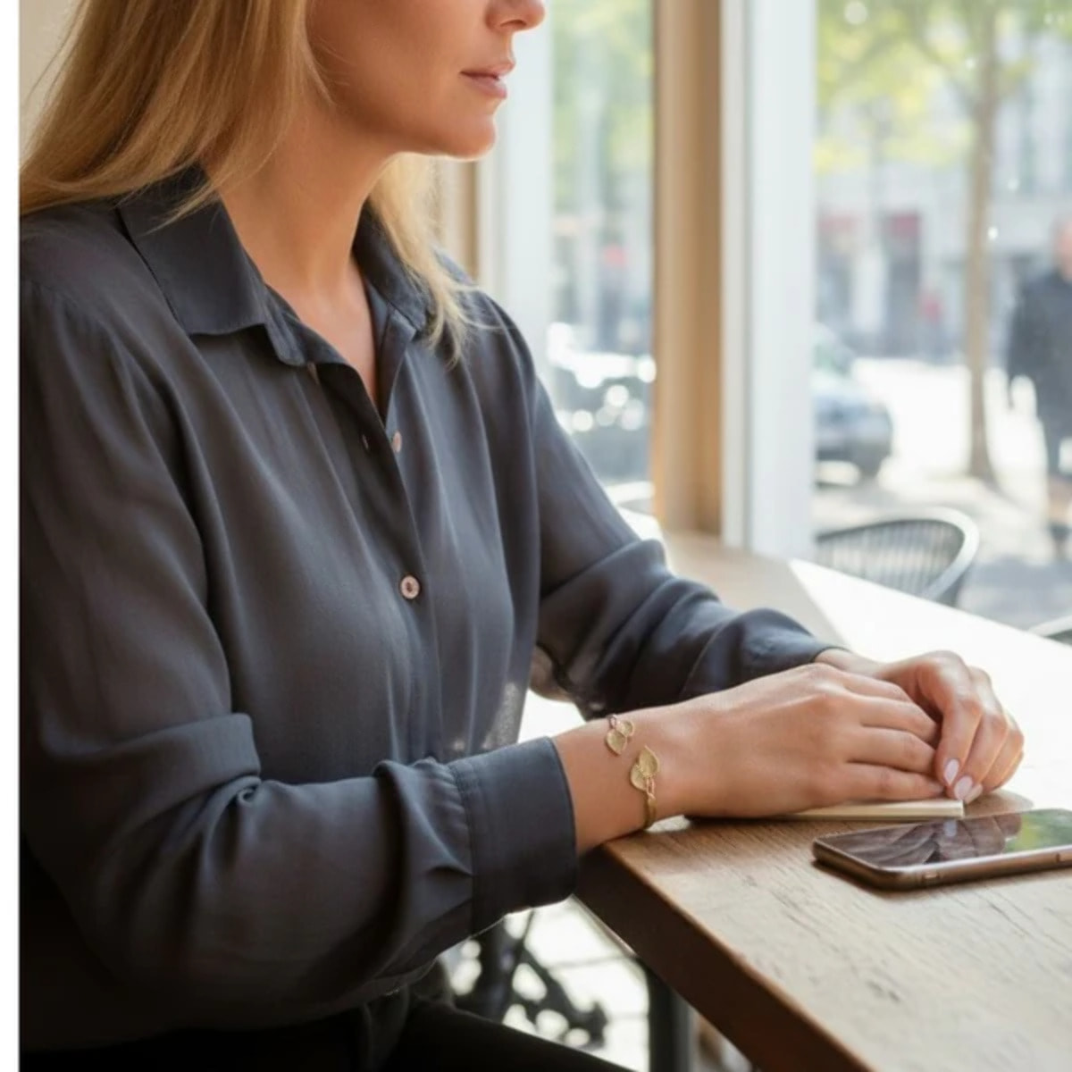 Pulsera calas dobles en latón ajustable dorado
