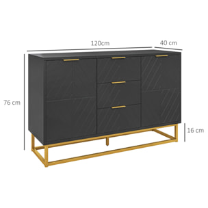 Aparador Moderno Aparador para Salón con 3 Cajones 2 Puertas y Estante Ajustable Mueble Auxiliar para Salón Antivuelco 120x40x76 cm Negro