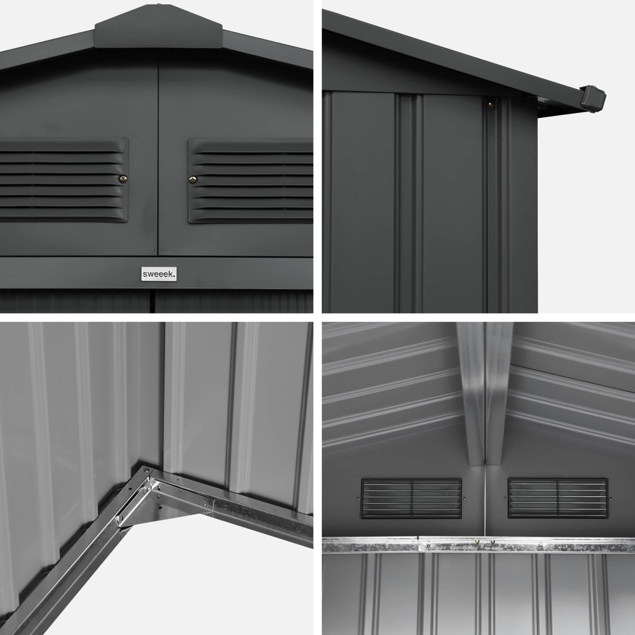 Abri de jardin en métal - Houtland. 2.71 m² anthracite - Cabane à outils avec double portes coulissantes. kit de fixation sol inclus. L 213 x P 131 x H 185cm
