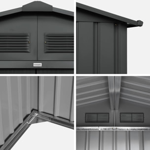 Abri de jardin en métal - Houtland. 2.71 m² anthracite - Cabane à outils avec double portes coulissantes. kit de fixation sol inclus. L 213 x P 131 x H 185cm