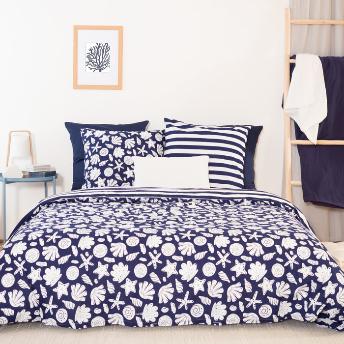 Parure housse de couette imprimé 100% coton - capri - bleu marine
