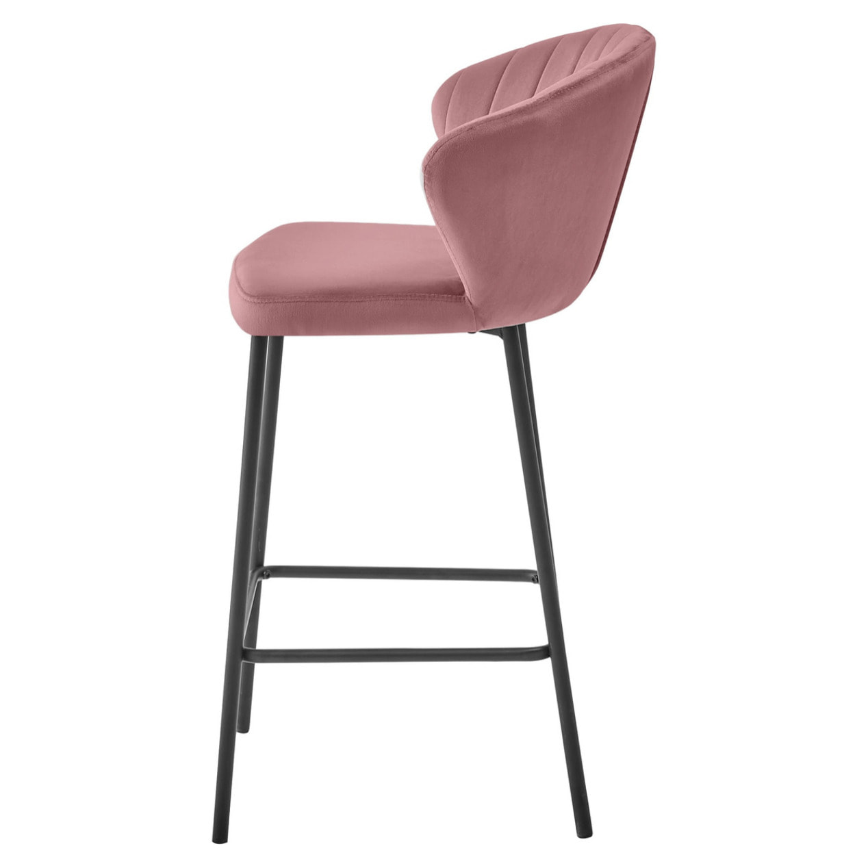Sgabello bar Gatta in velluto rosa scuro e metallo nero