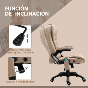 Silla de Oficina con Masaje de 6 Puntos Silla de Escritorio Giratoria con Función Basculante con Calefacción Altura Ajustable Respaldo Reclinable y Mando a Distancia Caqui