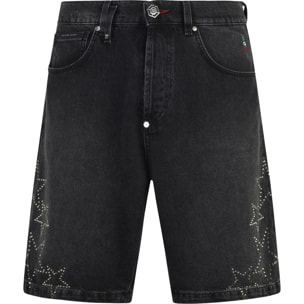 PHILIPP PLEIN Denim Shorts Stars Strass