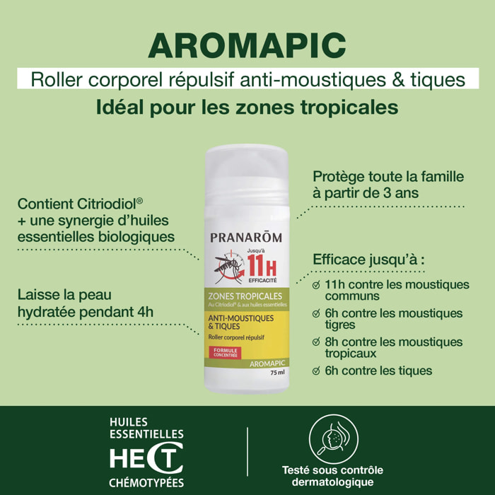 Pranarom - Roller corporel répulsif anti-moustiques & tiques - 75 ml